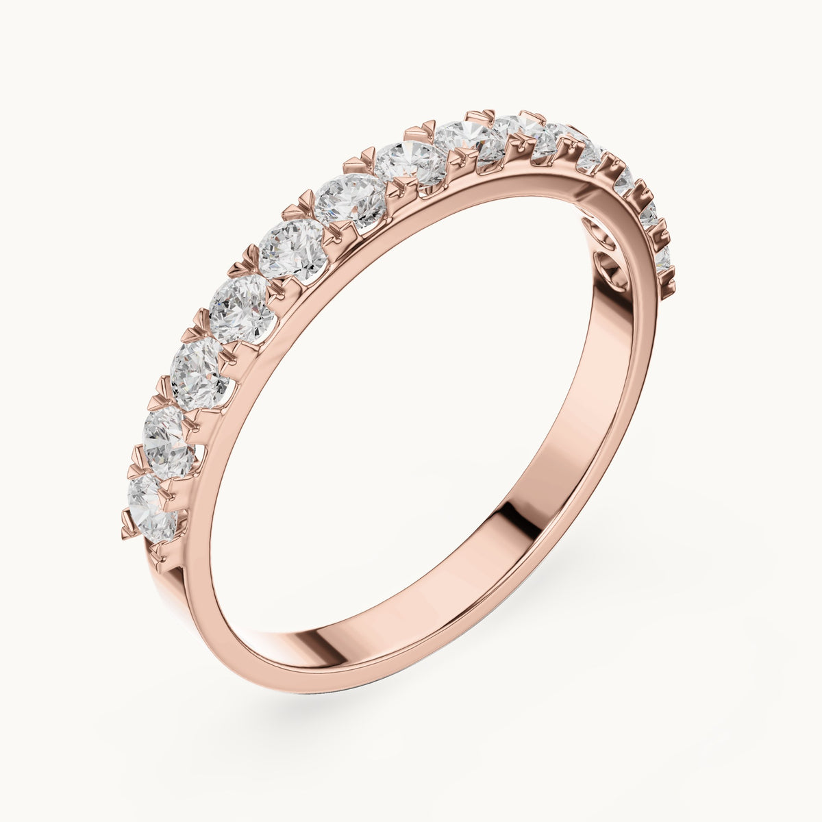 Round lab-grown diamond half eternity band in rose gold, 0.455 CT TW, view 2