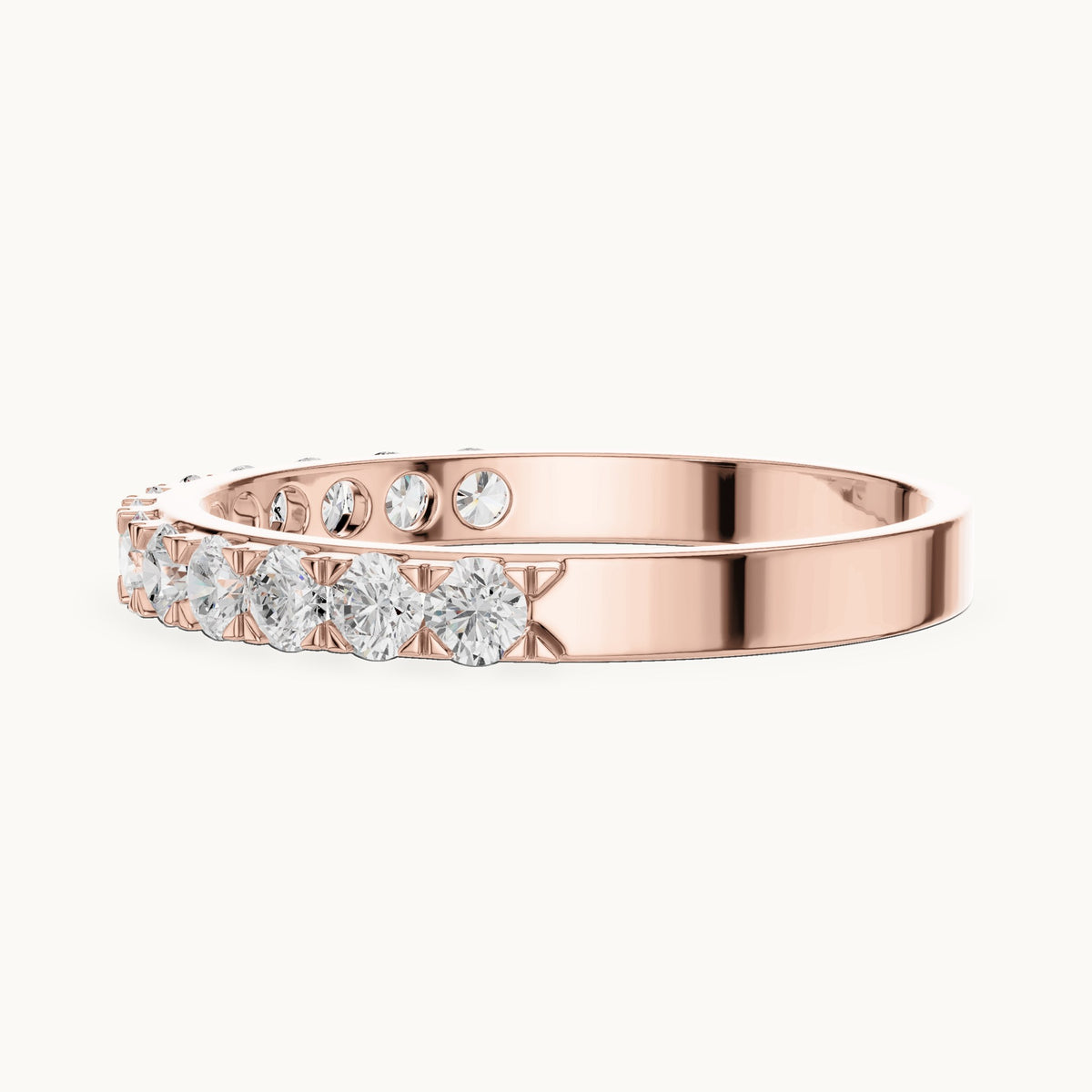 Round lab-grown diamond half eternity band in rose gold, 0.455 CT TW, view 3