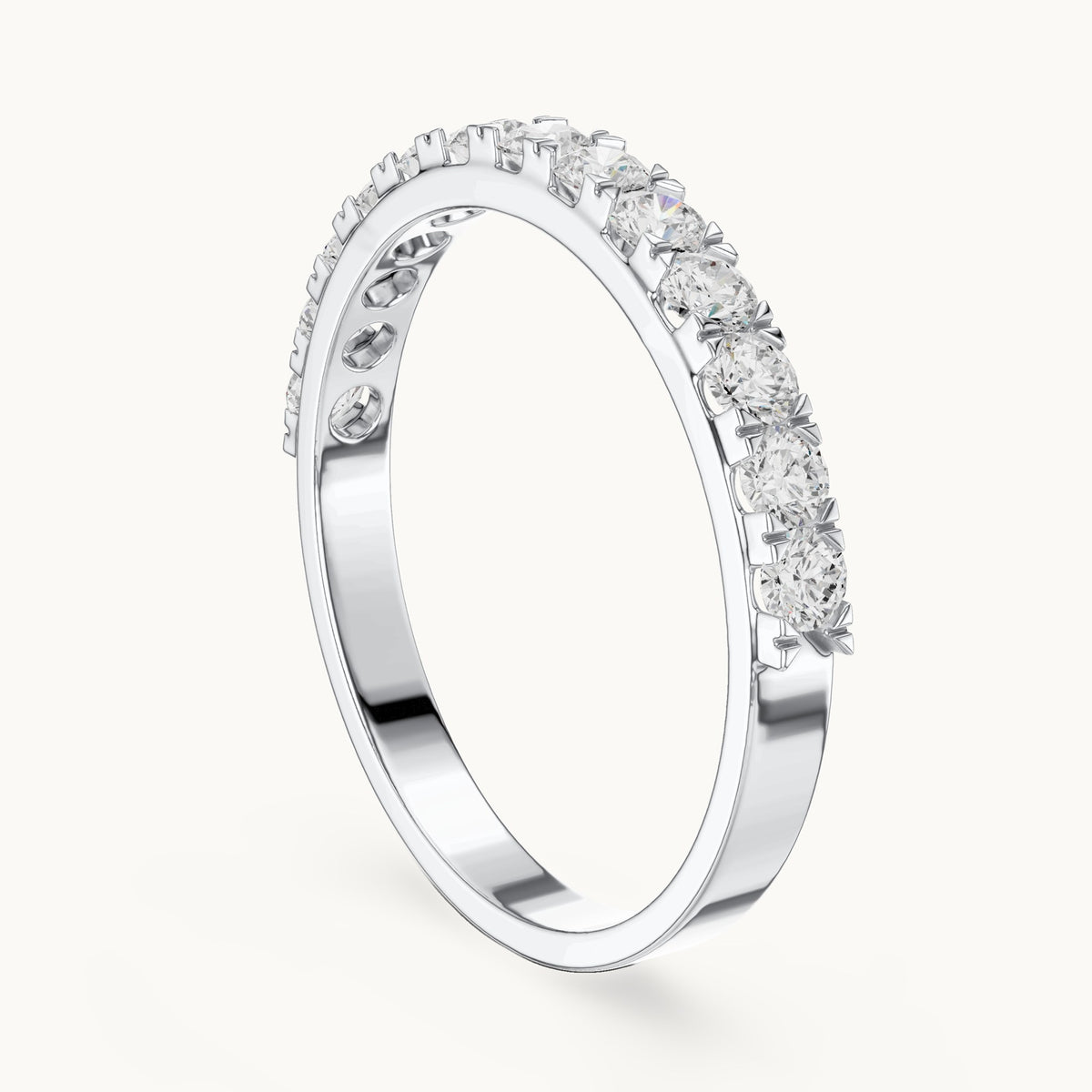 Round lab-grown diamond half eternity band in white gold, 0.455 CT TW, view 1