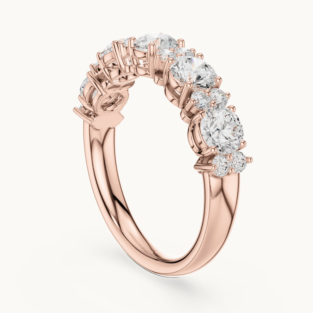 Round lab-grown diamond five-stone anniversary band in rose gold, 1.583 CT TW, view 1