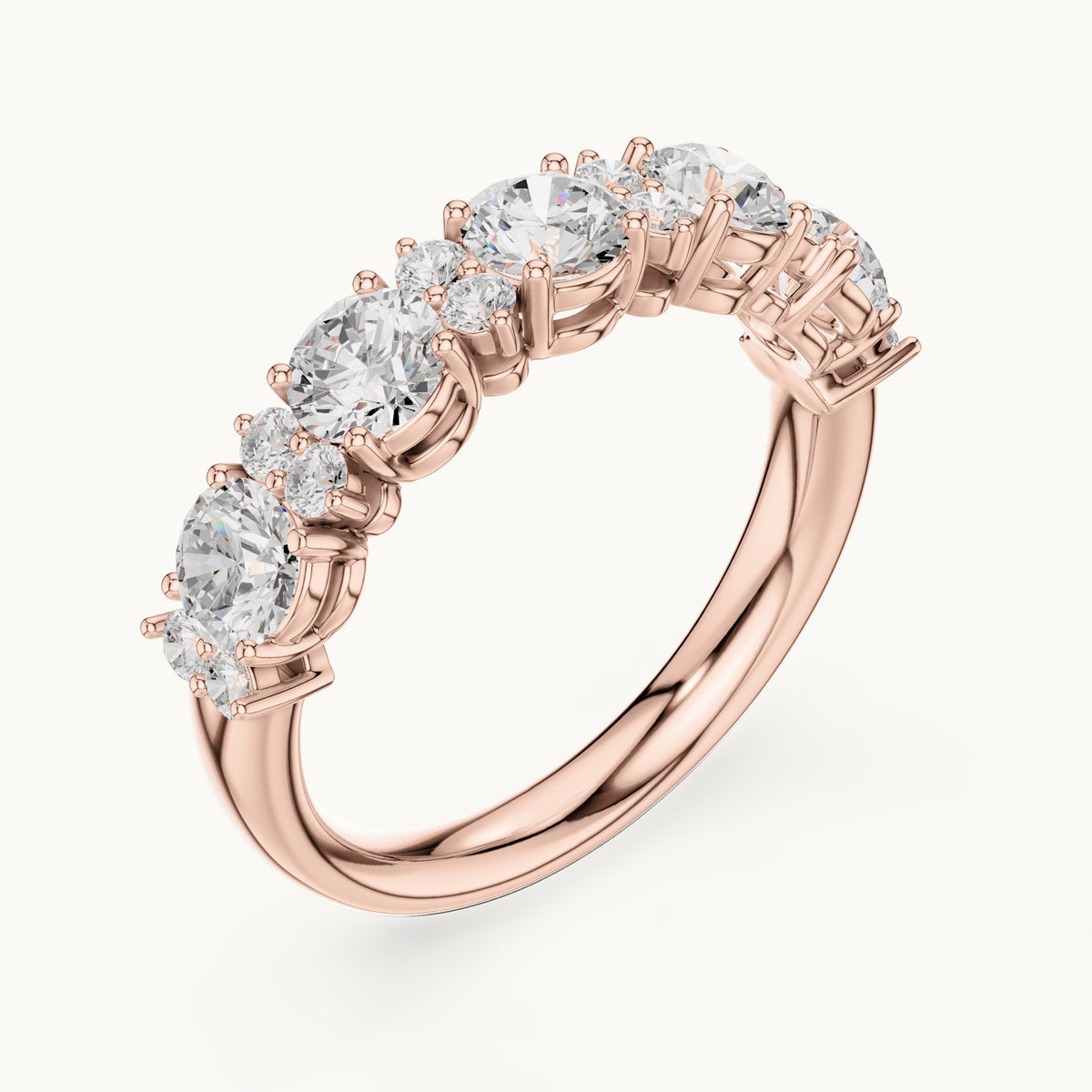 Round lab-grown diamond five-stone anniversary band in rose gold, 1.583 CT TW, view 2