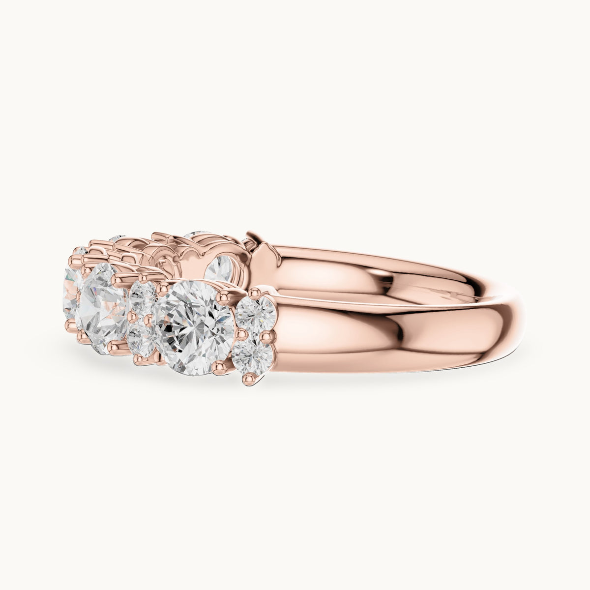 Round lab-grown diamond five-stone anniversary band in rose gold, 1.583 CT TW, view 3