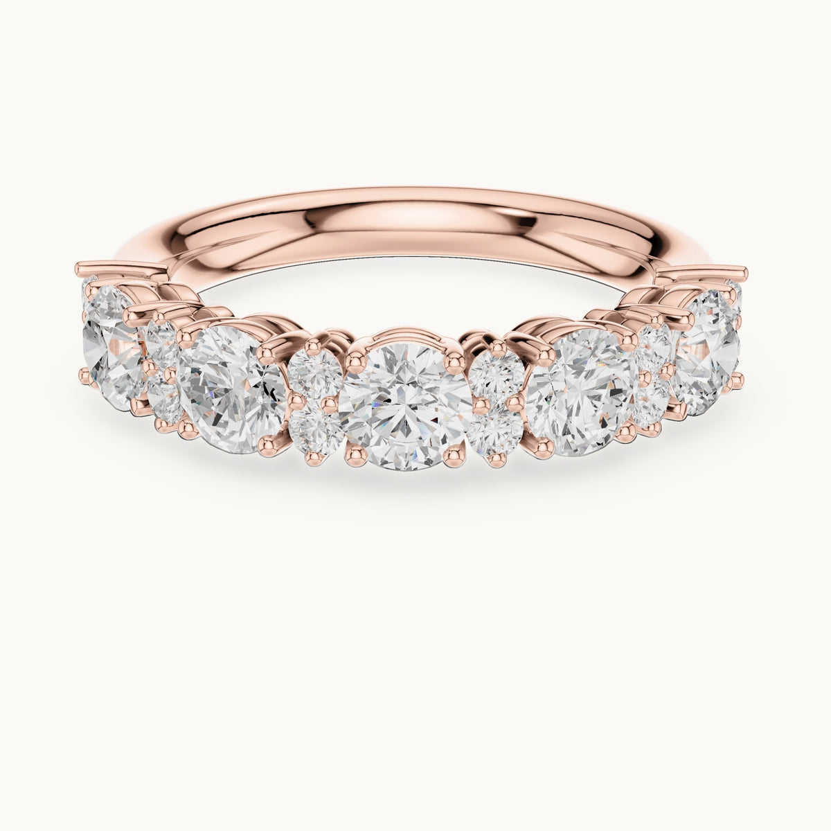 Round lab-grown diamond five-stone anniversary band in rose gold, 1.583 CT TW, view 4