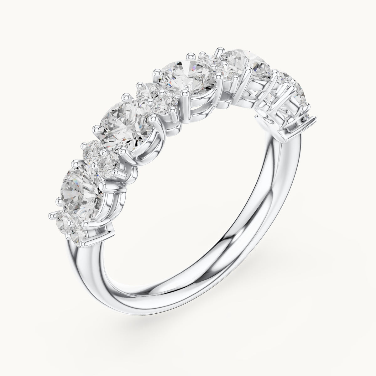 Round lab-grown diamond five-stone anniversary band in white gold, 1.583 CT TW, view 2