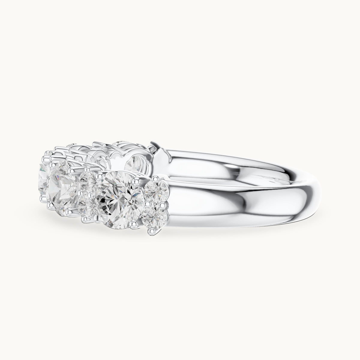 Round lab-grown diamond five-stone anniversary band in white gold, 1.583 CT TW, view 3