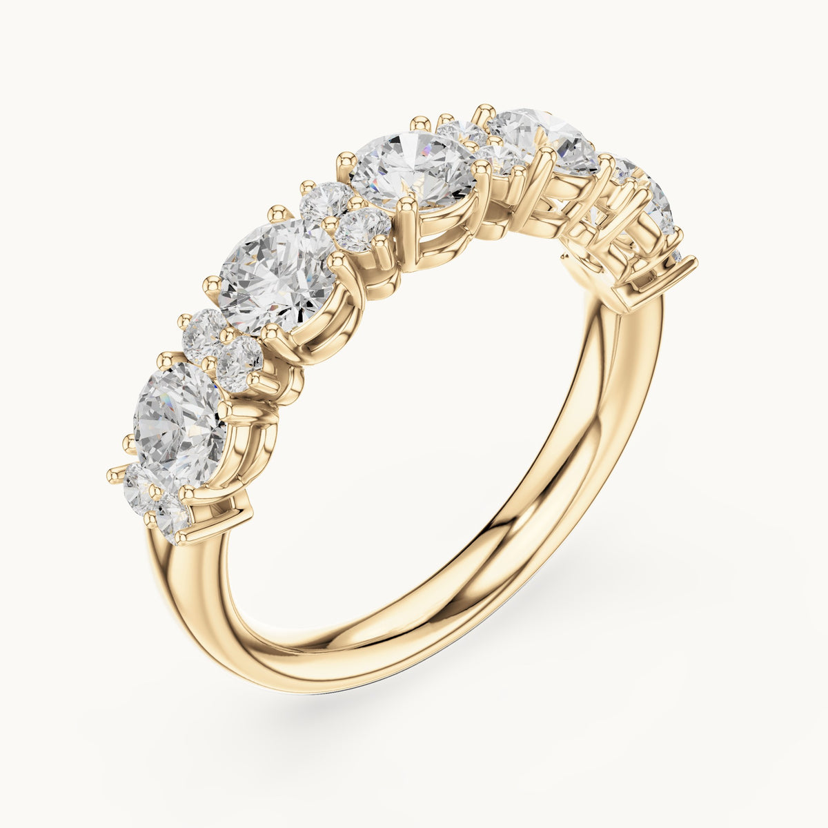 Round lab-grown diamond five-stone anniversary band in yellow gold, 1.583 CT TW, view 2