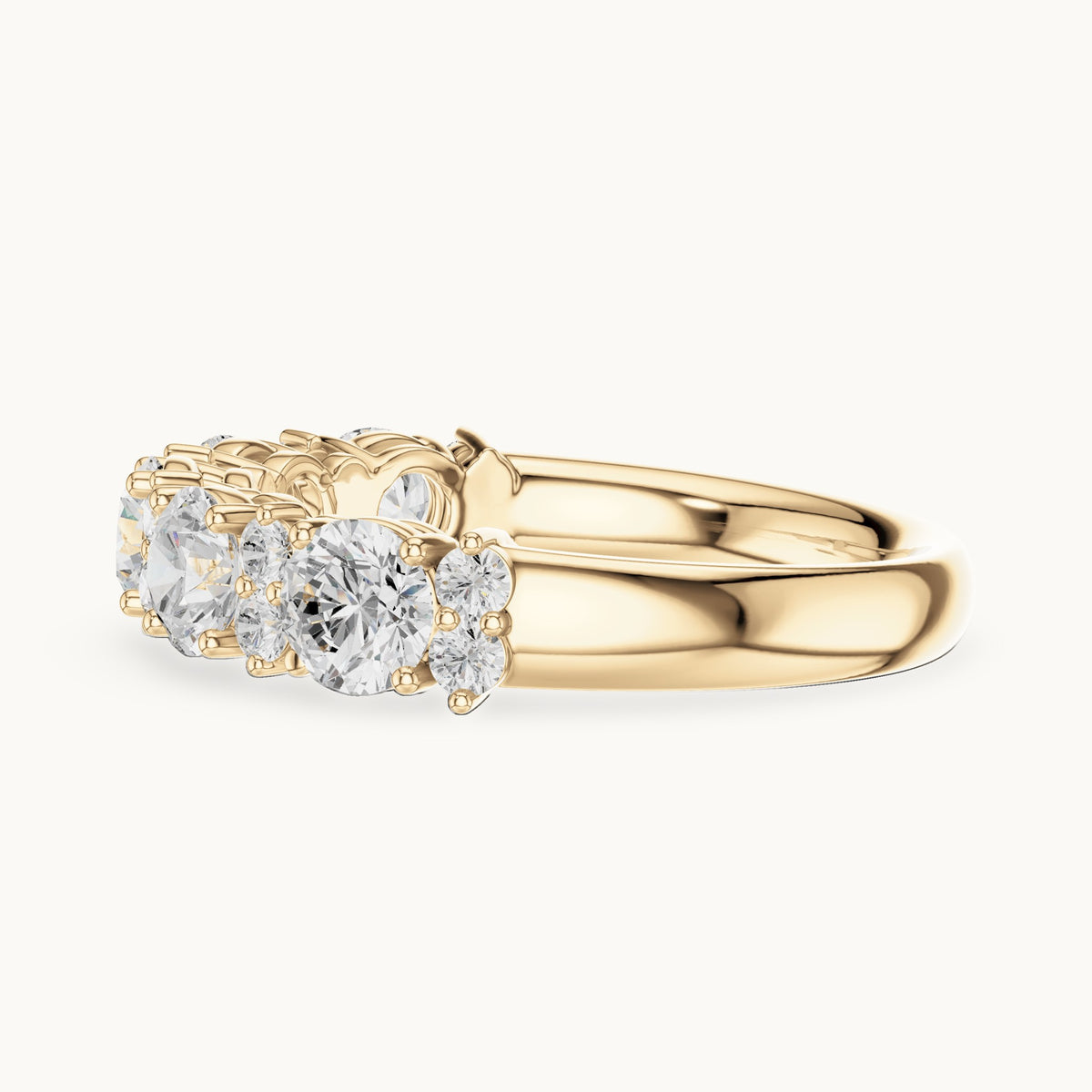 Round lab-grown diamond five-stone anniversary band in yellow gold, 1.583 CT TW, view 3