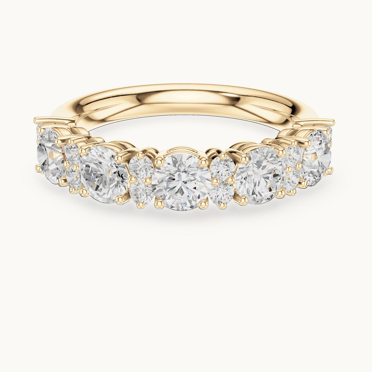 Round lab-grown diamond five-stone anniversary band in yellow gold, 1.583 CT TW, view 4