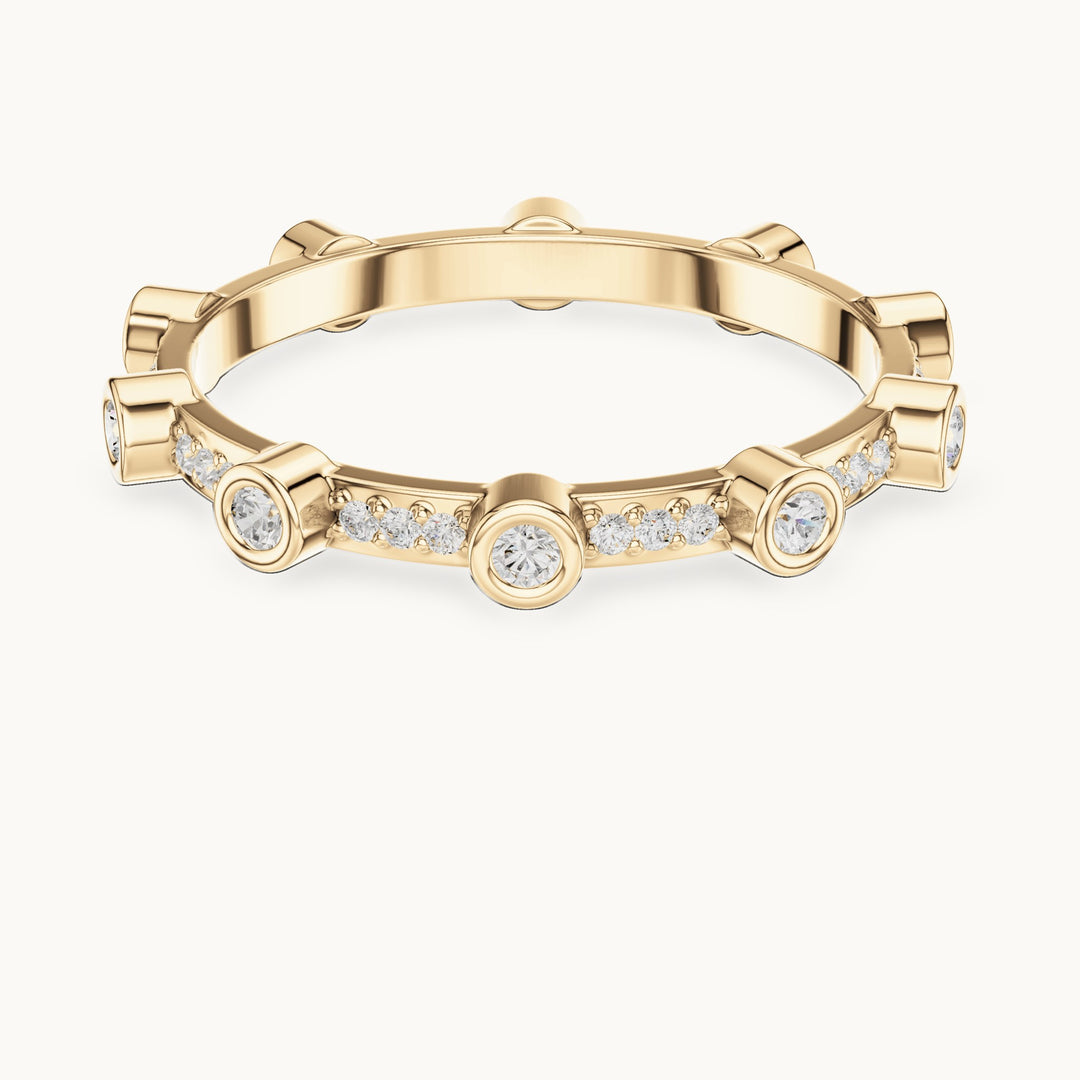 Round lab-grown diamond bezel station eternity band in yellow gold, 0.37 CT TW, view 4