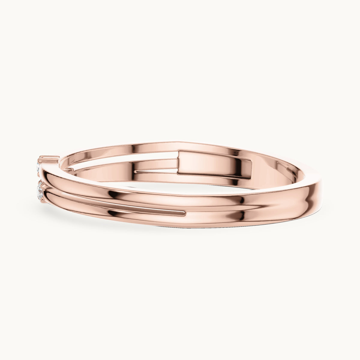 Round lab-grown diamond double row three-stone stackable ring in rose gold, 0.024 CT TW, view 3