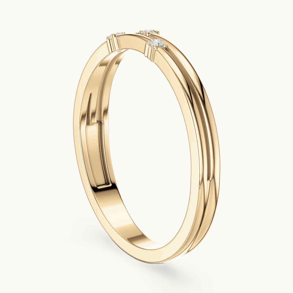 Round lab-grown diamond double row three-stone stackable ring in yellow gold, 0.024 CT TW, view 1