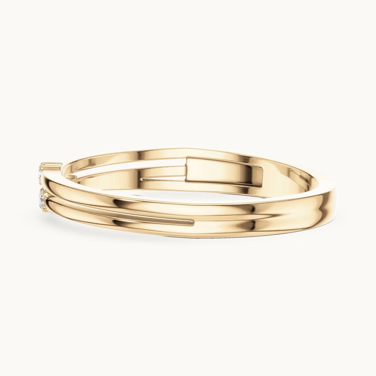 Round lab-grown diamond double row three-stone stackable ring in yellow gold, 0.024 CT TW, view 3