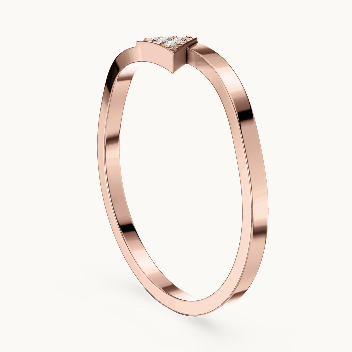 Round lab-grown diamond triangle stackable ring in rose gold, 0.018 CT TW, view 1