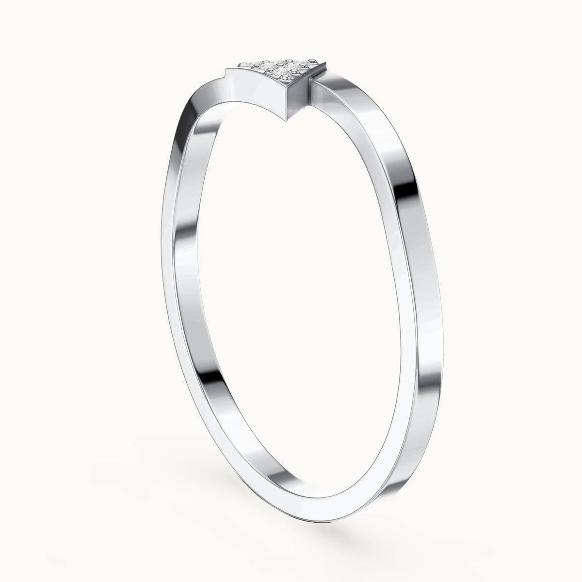 Round lab-grown diamond triangle stackable ring in white gold, 0.018 CT TW, view 1
