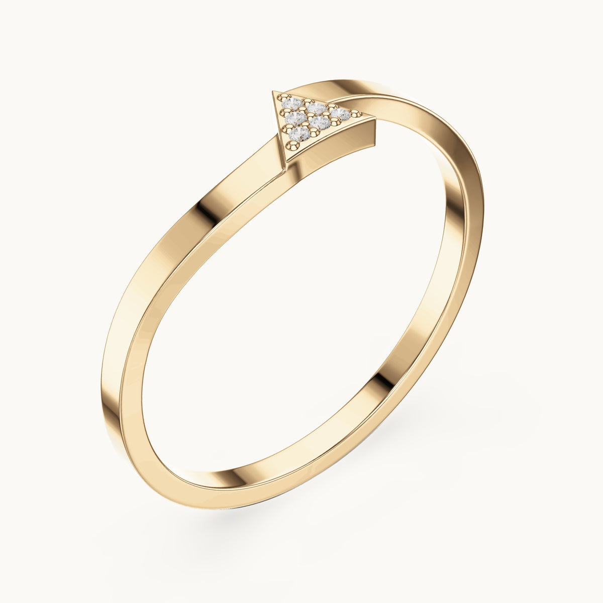 Round lab-grown diamond triangle stackable ring in yellow gold, 0.018 CT TW, view 2