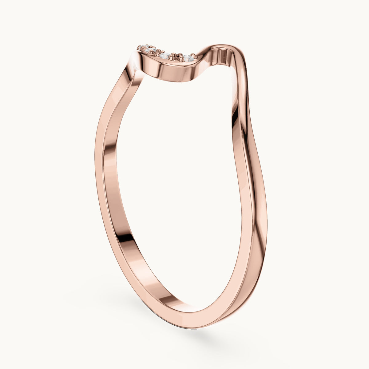 Round lab-grown diamond wave stackable ring in rose gold, 0.016 CT TW, view 1