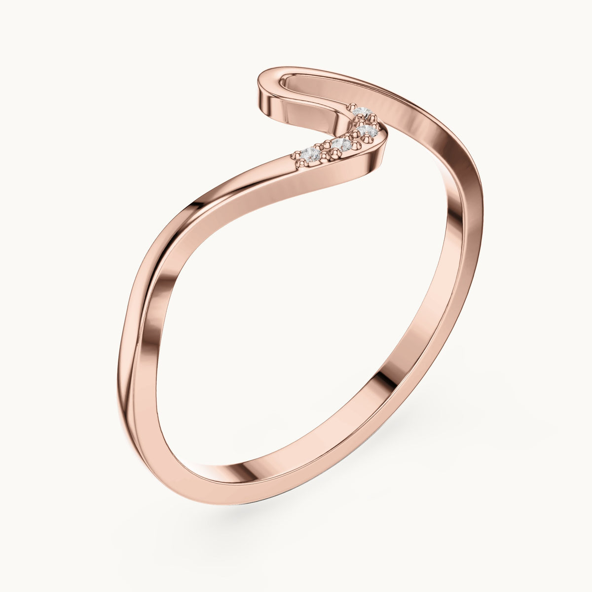 Round lab-grown diamond wave stackable ring in rose gold, 0.016 CT TW, view 2