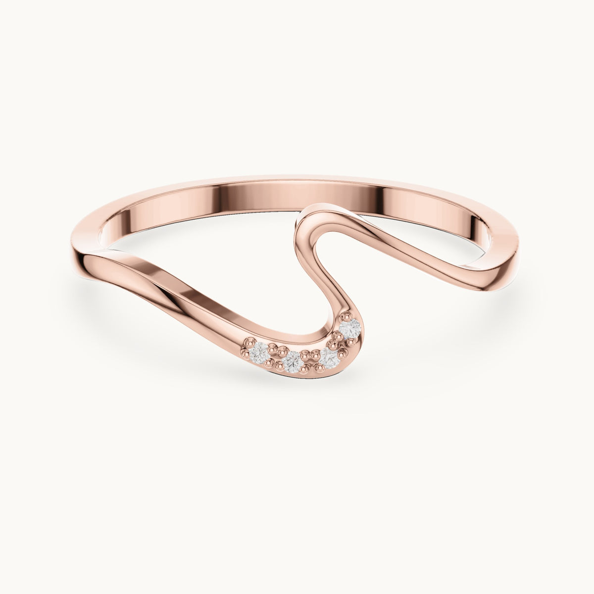 Round lab-grown diamond wave stackable ring in rose gold, 0.016 CT TW, view 4