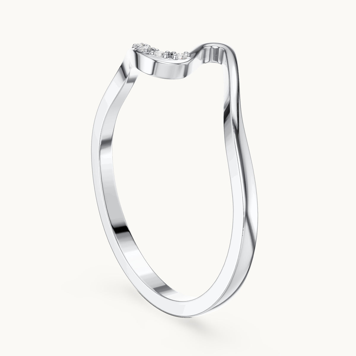Round lab-grown diamond wave stackable ring in white gold, 0.016 CT TW, view 1