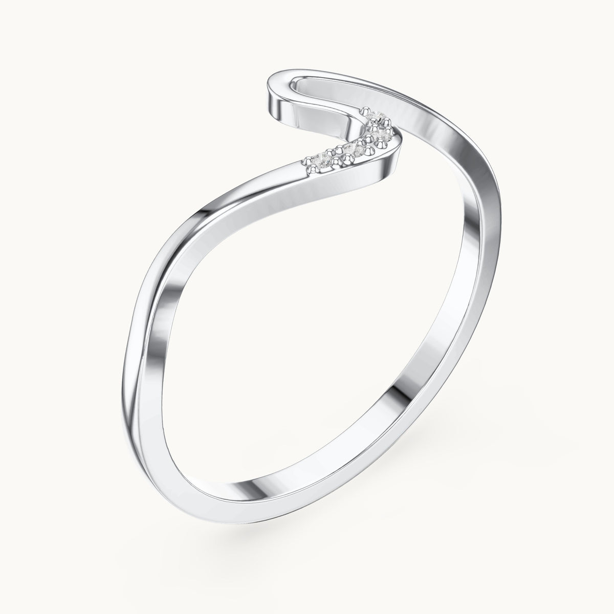 Round lab-grown diamond wave stackable ring in white gold, 0.016 CT TW, view 2