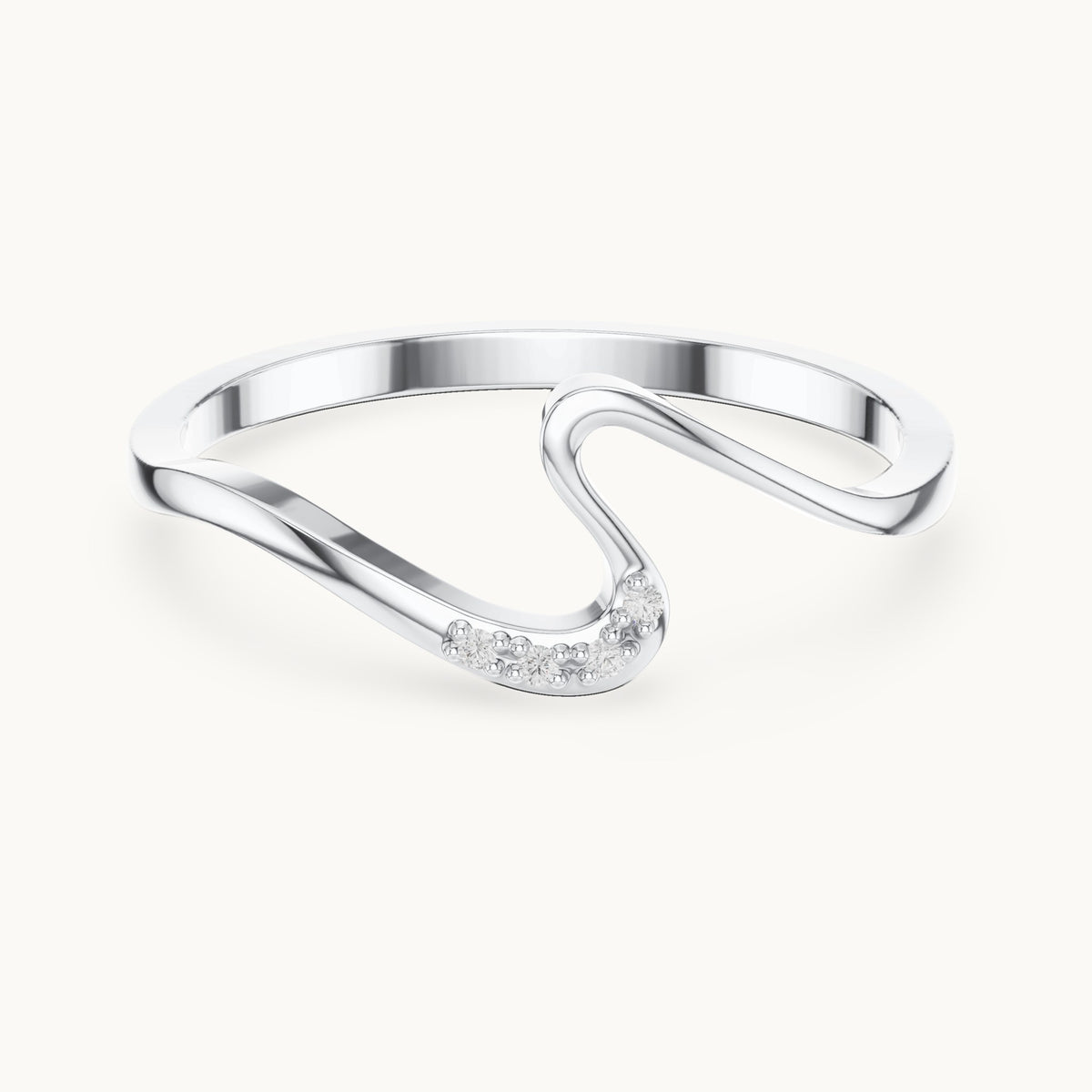 Round lab-grown diamond wave stackable ring in white gold, 0.016 CT TW, view 4