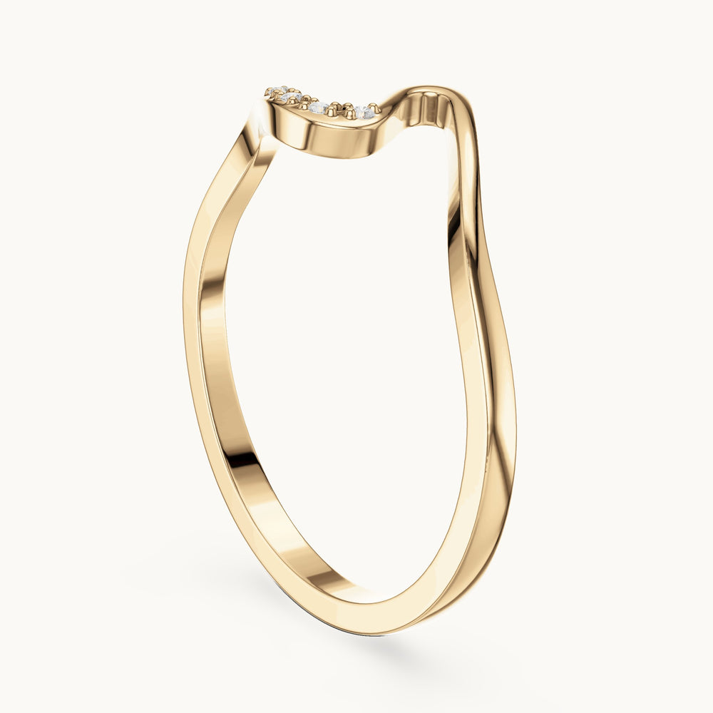 Round lab-grown diamond wave stackable ring in yellow gold, 0.016 CT TW, view 1