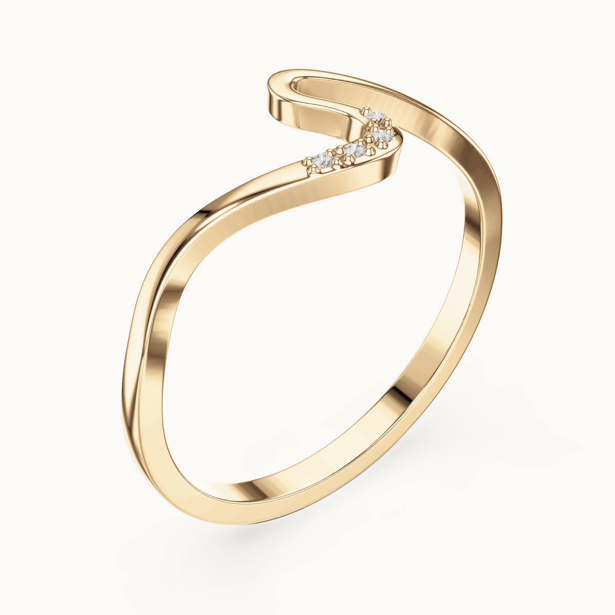 Round lab-grown diamond wave stackable ring in yellow gold, 0.016 CT TW, view 2