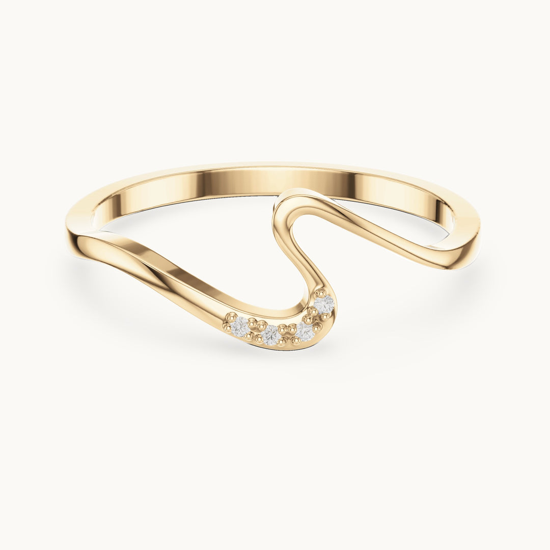 Round lab-grown diamond wave stackable ring in yellow gold, 0.016 CT TW, view 4