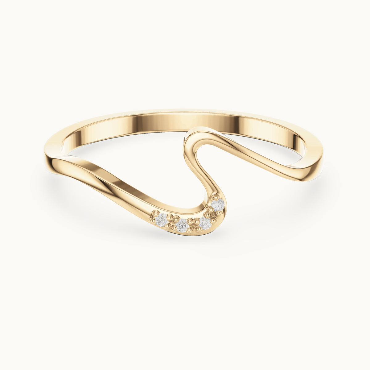 Round lab-grown diamond wave stackable ring in yellow gold, 0.016 CT TW, view 4