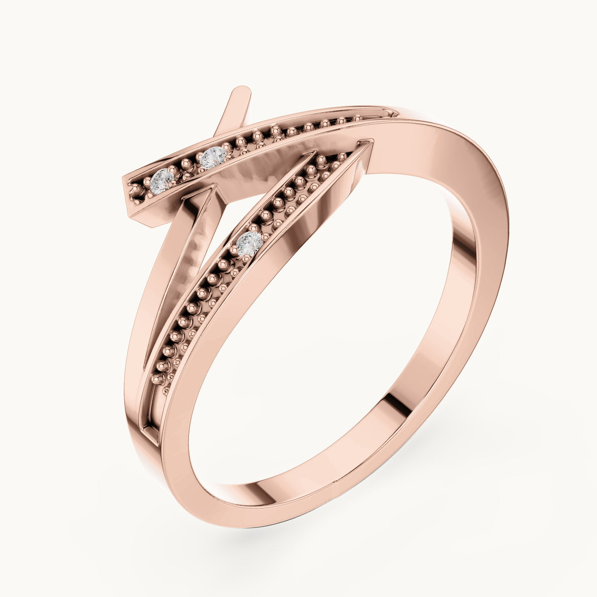 Round lab-grown diamond crossover beaded ring in rose gold, 0.024 CT TW, view 2