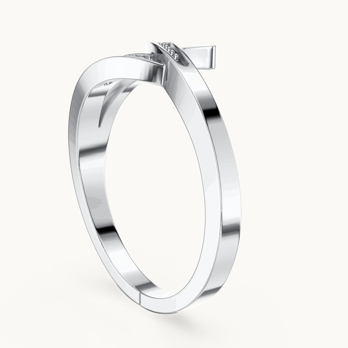 Round lab-grown diamond crossover beaded ring in white gold, 0.024 CT TW, view 1