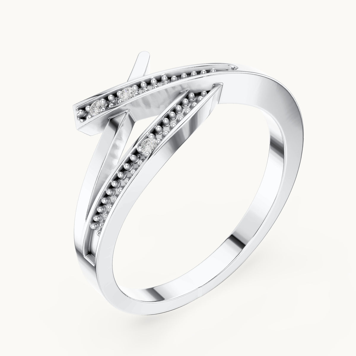 Round lab-grown diamond crossover beaded ring in white gold, 0.024 CT TW, view 2