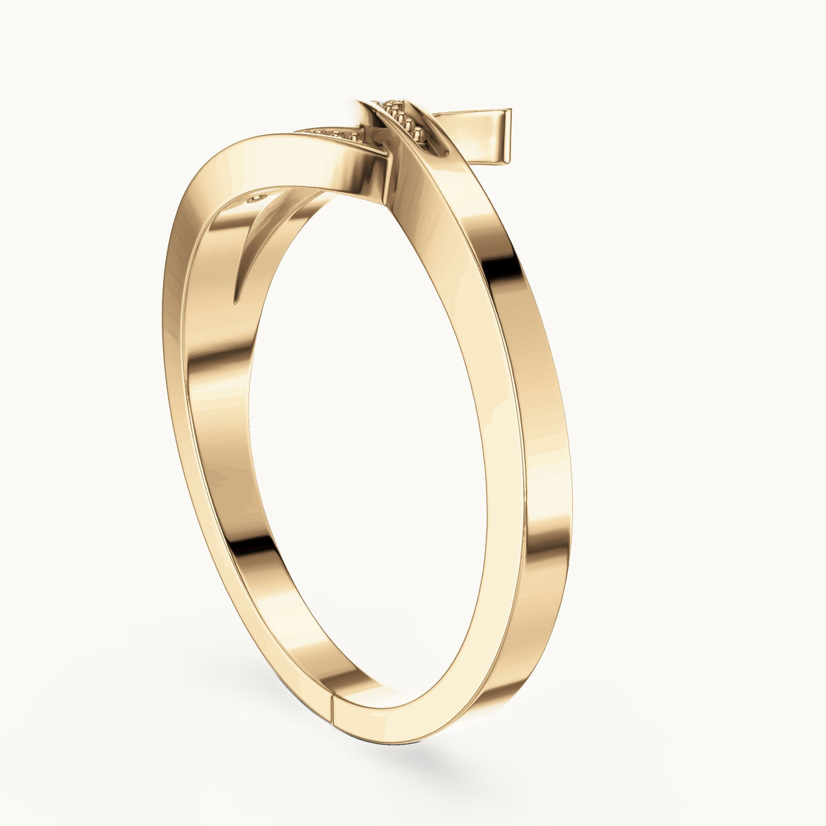 Round lab-grown diamond crossover beaded ring in yellow gold, 0.024 CT TW, view 1