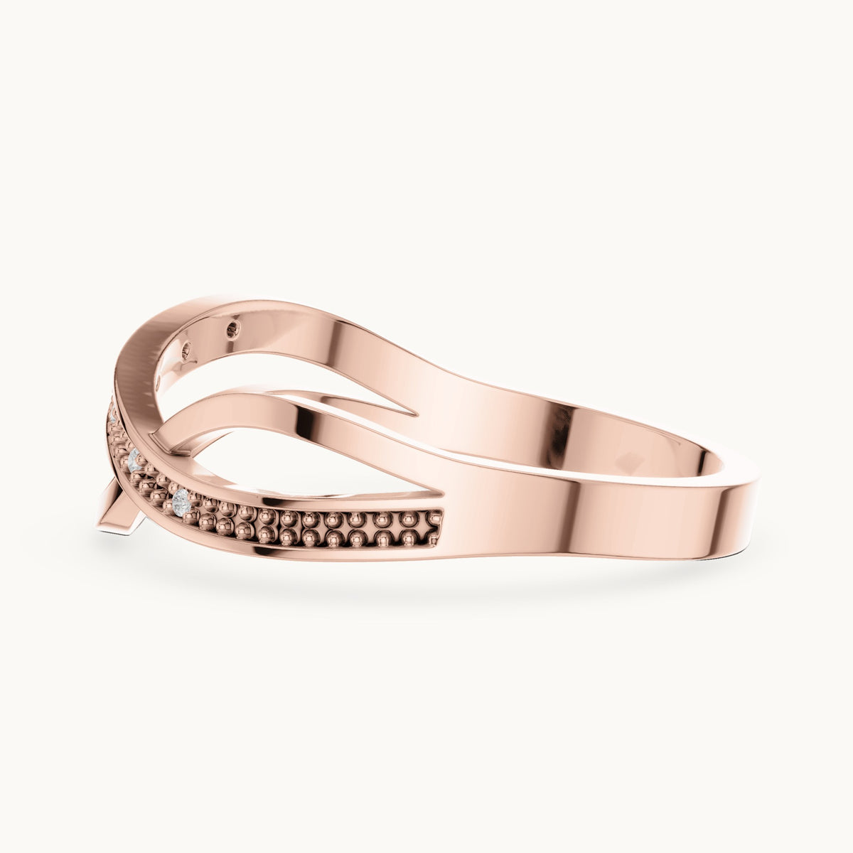 Round lab-grown diamond crossover beaded ring in rose gold, 0.018 CT TW, view 3