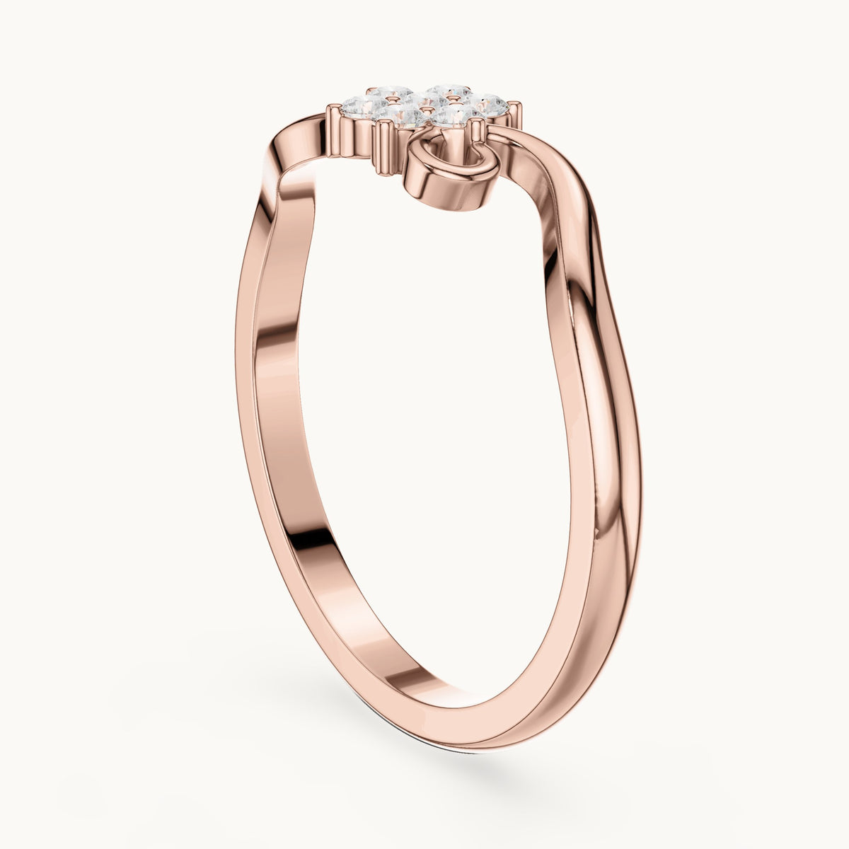 Round lab-grown diamond flower cluster scroll ring in rose gold, 0.11 CT TW, view 1