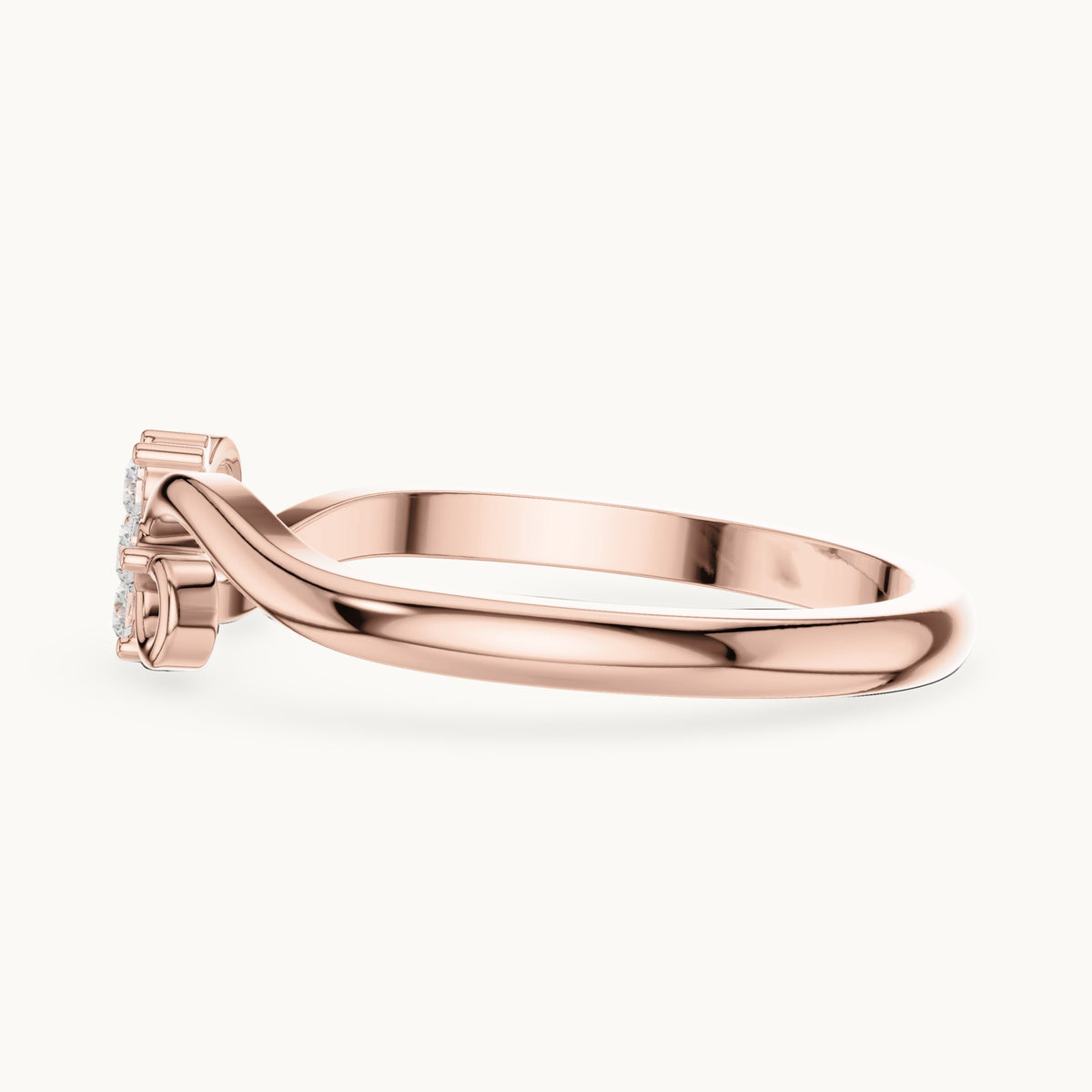 Round lab-grown diamond flower cluster scroll ring in rose gold, 0.11 CT TW, view 3