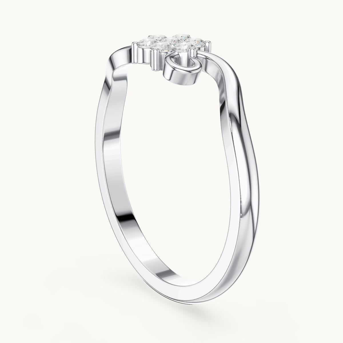 Round lab-grown diamond flower cluster scroll ring in white gold, 0.11 CT TW, view 1