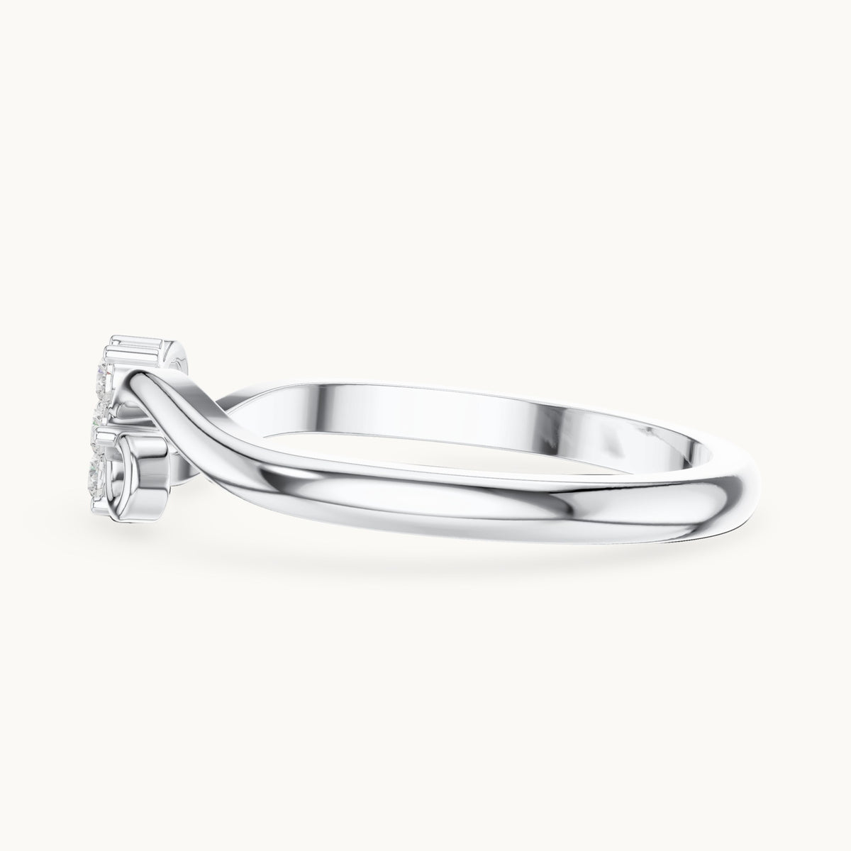 Round lab-grown diamond flower cluster scroll ring in white gold, 0.11 CT TW, view 3