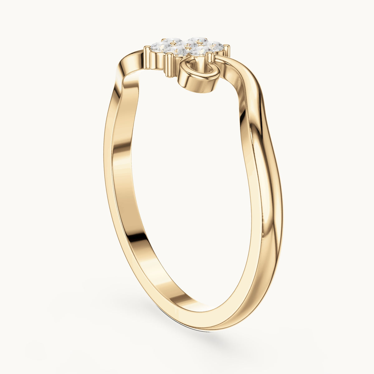Round lab-grown diamond flower cluster scroll ring in yellow gold, 0.11 CT TW, view 1