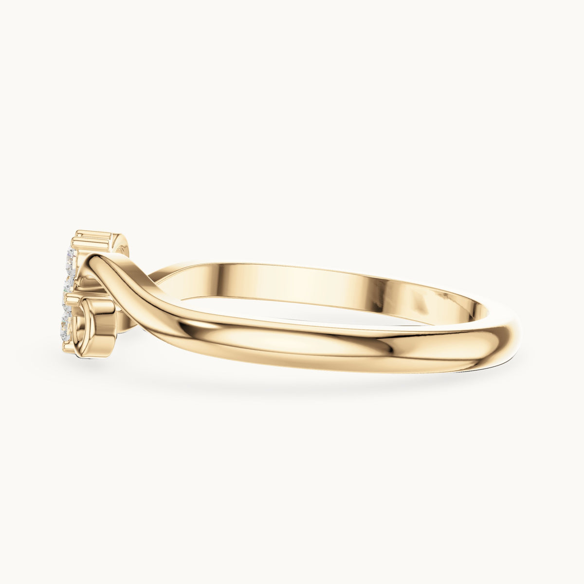 Round lab-grown diamond flower cluster scroll ring in yellow gold, 0.11 CT TW, view 3