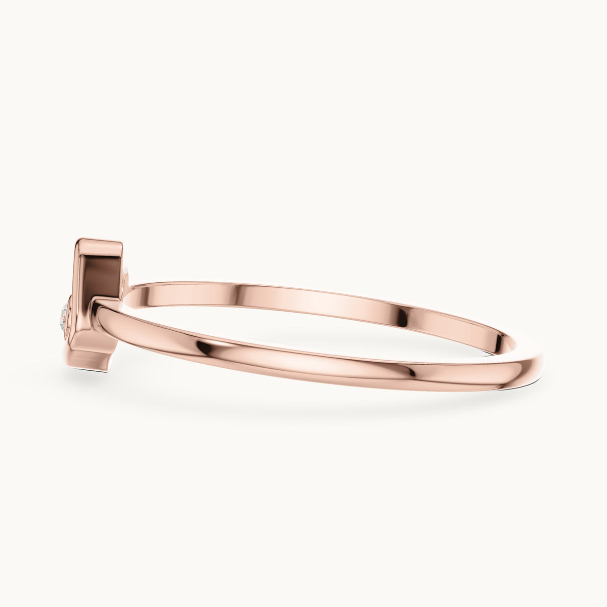 Round lab-grown diamond open square solitaire ring in rose gold, 0.010 CT TW, view 3