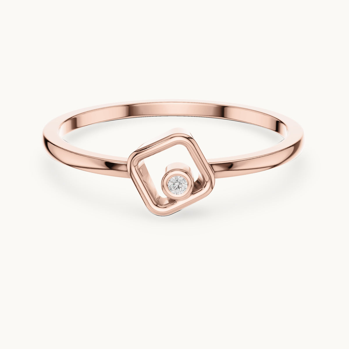Round lab-grown diamond open square solitaire ring in rose gold, 0.010 CT TW, view 4