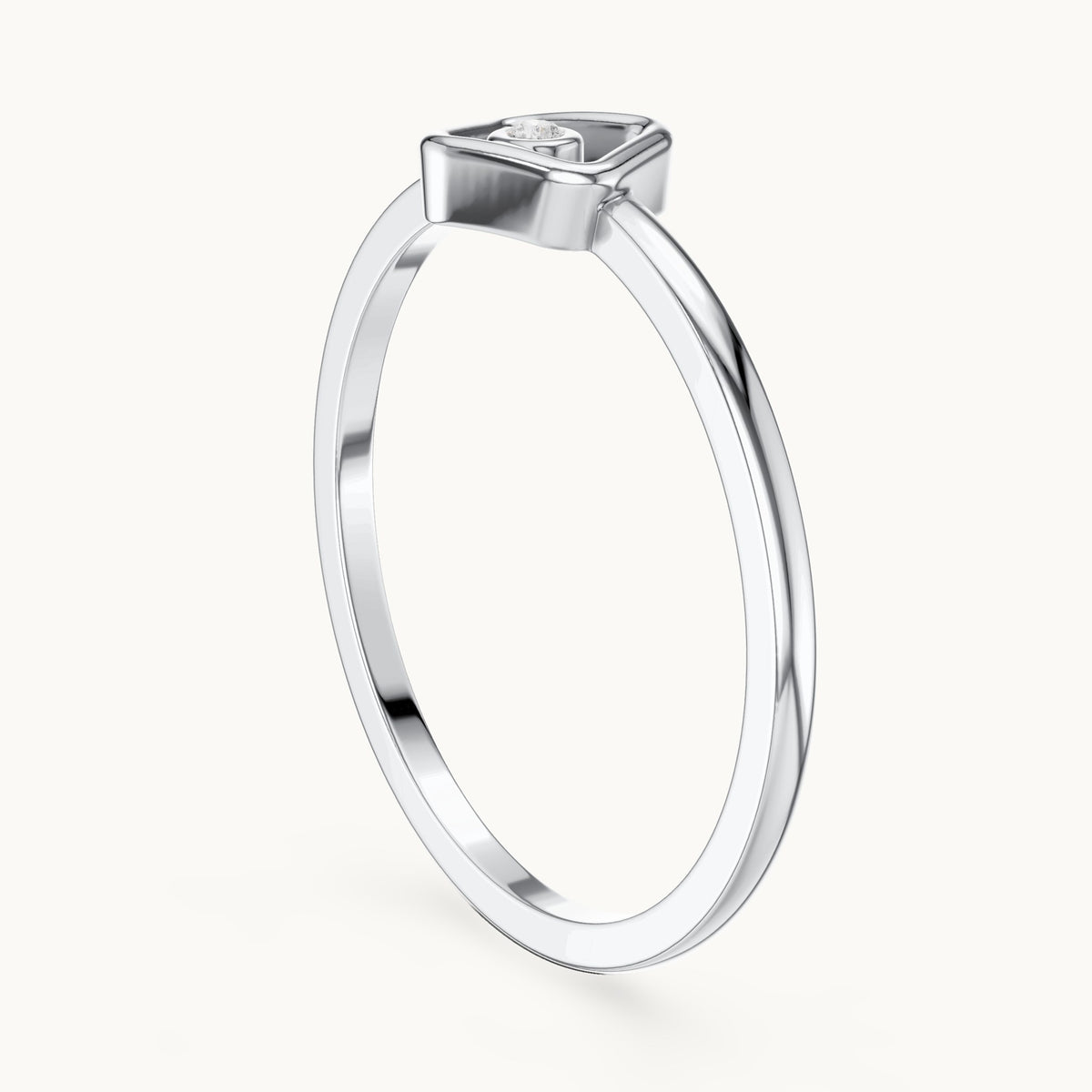 Round lab-grown diamond open square solitaire ring in white gold, 0.010 CT TW, view 1