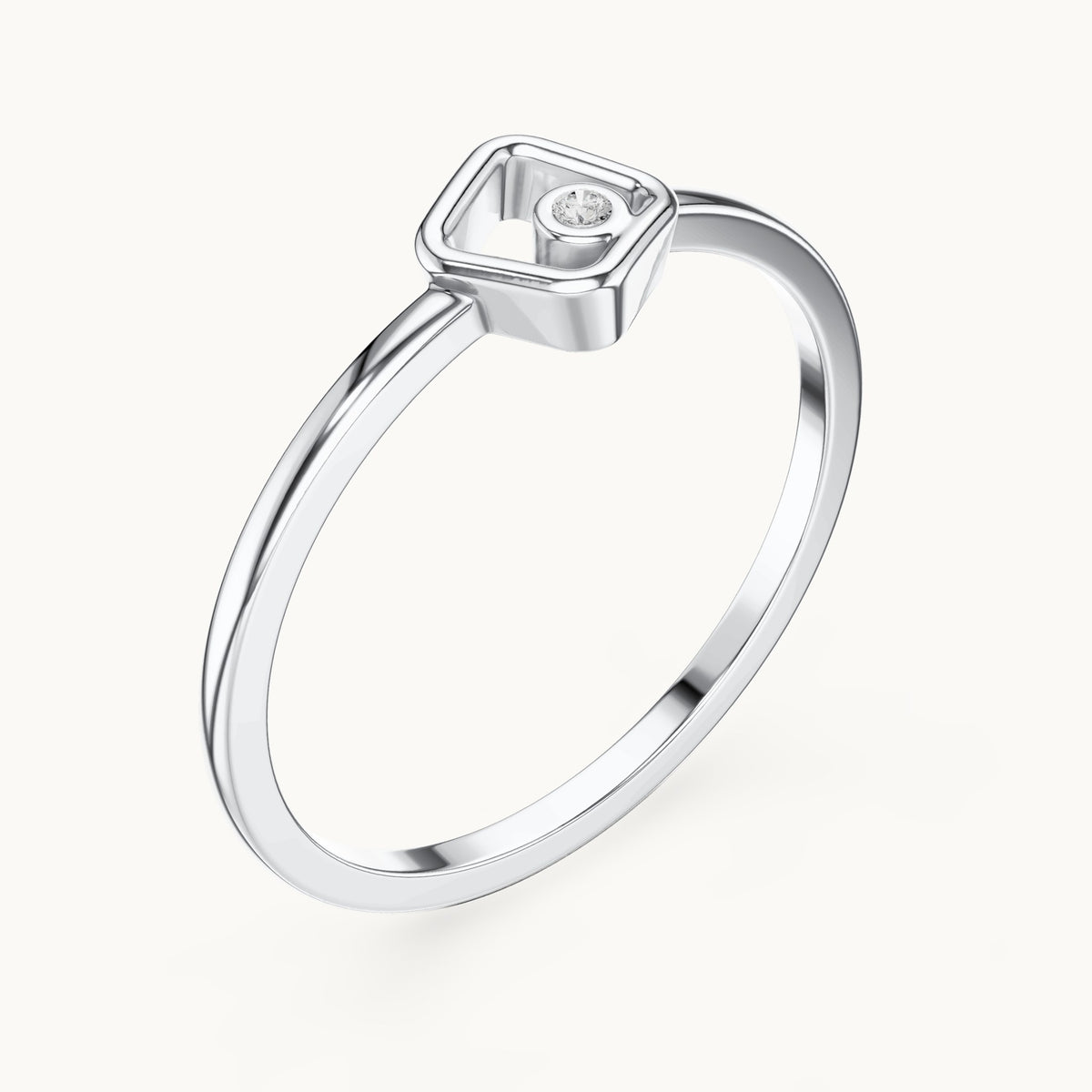 Round lab-grown diamond open square solitaire ring in white gold, 0.010 CT TW, view 2