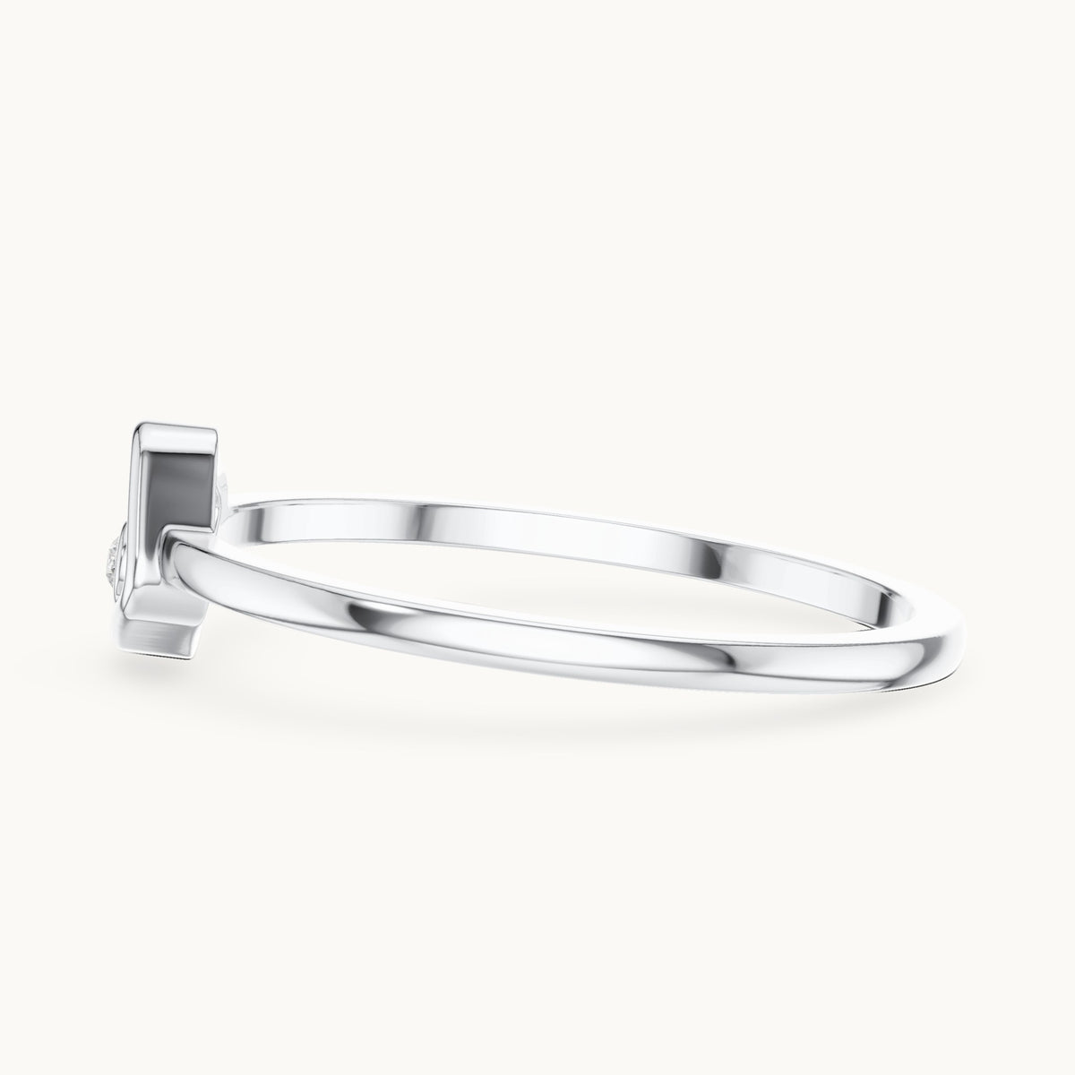 Round lab-grown diamond open square solitaire ring in white gold, 0.010 CT TW, view 3
