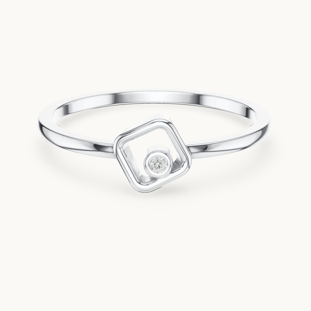 Round lab-grown diamond open square solitaire ring in white gold, 0.010 CT TW, view 4