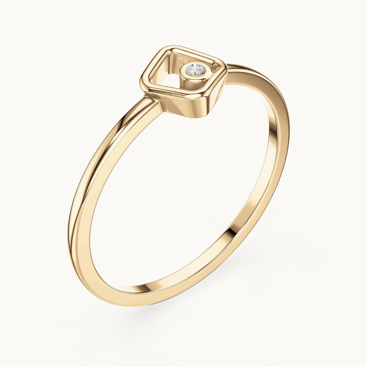 Round lab-grown diamond open square solitaire ring in yellow gold, 0.010 CT TW, view 2