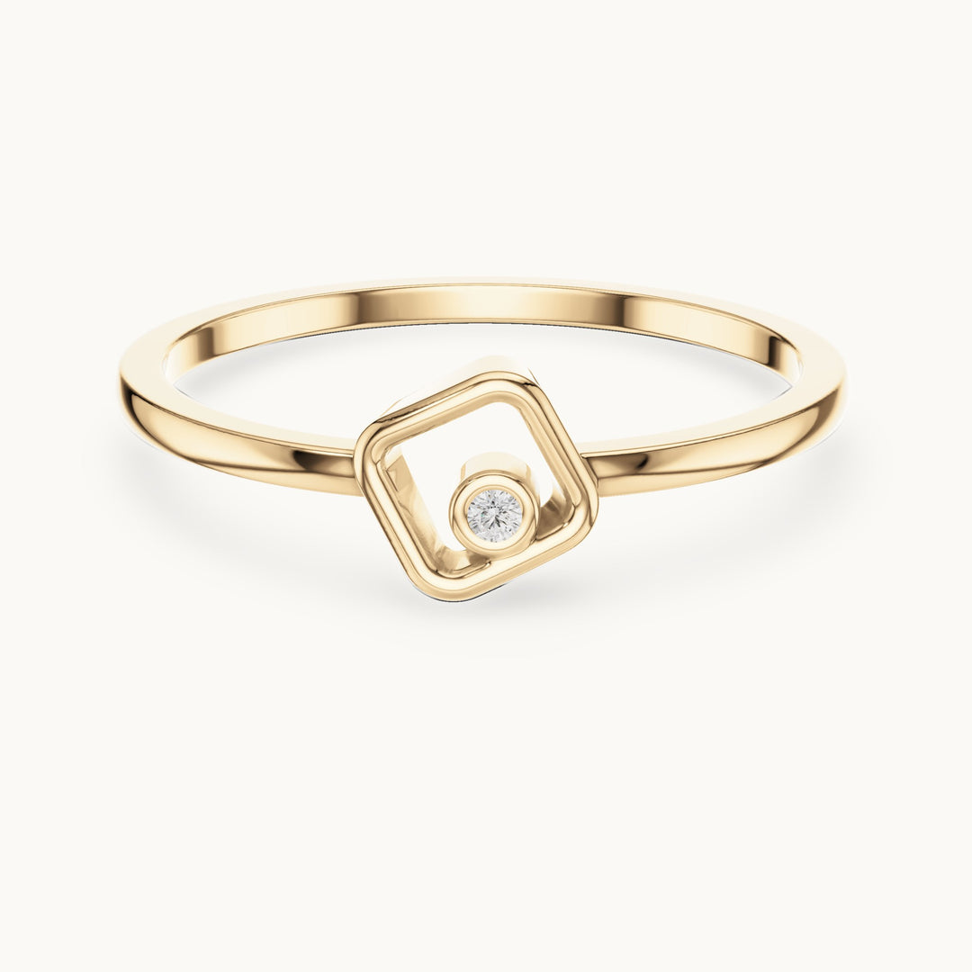 Round lab-grown diamond open square solitaire ring in yellow gold, 0.010 CT TW, view 4