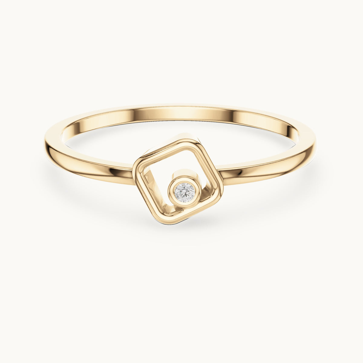 Round lab-grown diamond open square solitaire ring in yellow gold, 0.010 CT TW, view 4