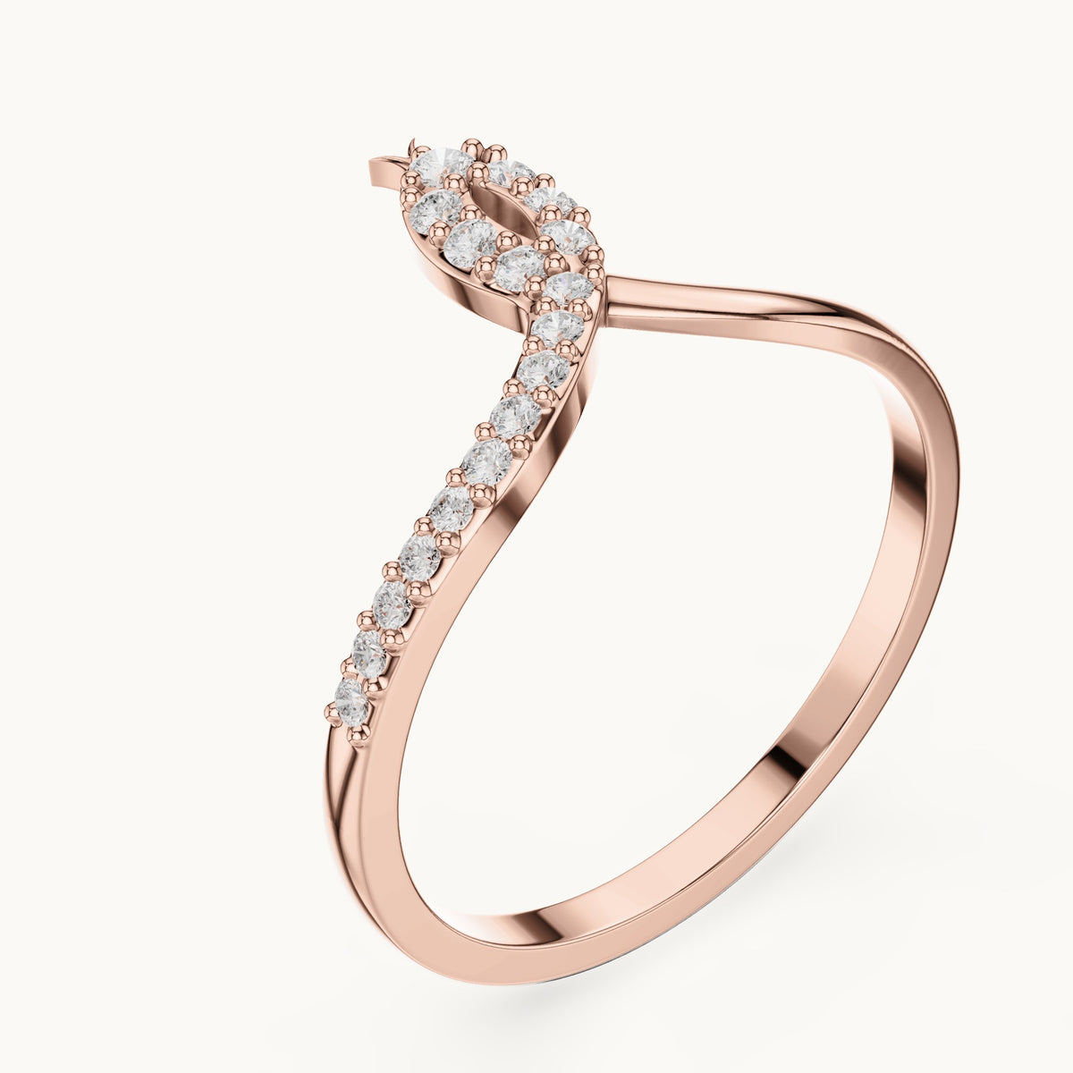 Round lab-grown diamond chevron loop ring in rose gold, 0.13 CT TW, view 2